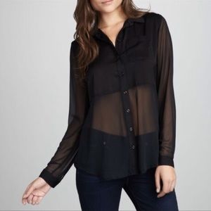• Free People Sheer Black Button Down Shirt •